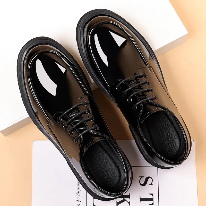 QLFashion chaussures hommes brillant jeunesse plate-forme accrue affaires styliste robe gros orteil